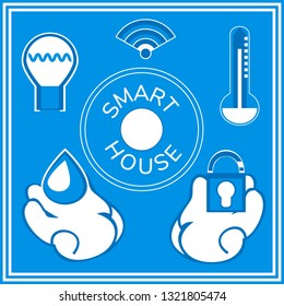Smart house or digital home vector poster. Monitoring technology system of house automation and management. Energy, security, internet, power devices control by smart home