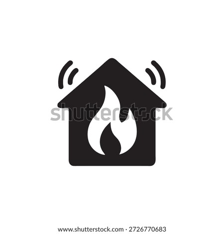 Smart house fire alarm icon black and white vector illustration of home safety alert system
