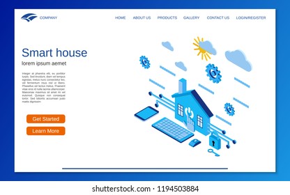 Smart house flat 3d isometric vector concept illustration. Website landing page design template