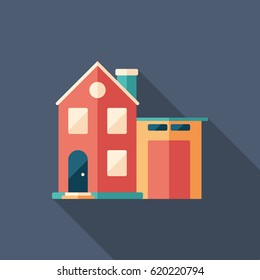 Smart house flat square icon with long shadows.