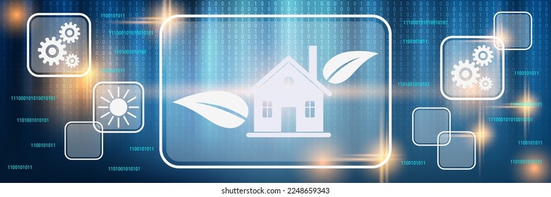 Casa inteligente, tecnología futura, ecología, recursos renovables, protección del medio ambiente ilustración del concepto de vector