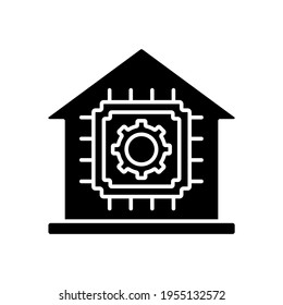 Icono de glifo de casa inteligente. Ilustración personalizable de línea delgada. Símbolo de contorno. Dibujo de contorno aislado del vector.