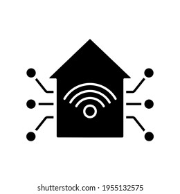Smart house glyph icon. Thin line customizable illustration. Contour symbol. Vector isolated outline drawing.