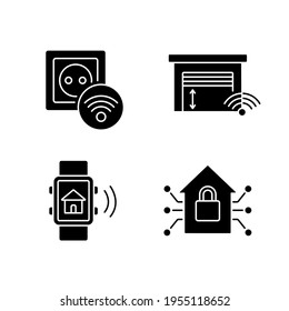 Smart house glyph icons set. Thin line customizable illustration. Contour symbol. Vector isolated outline drawing.