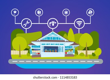 smart house green energy technology system centralized control of lighting, heating, ventilation and air conditioning, electricity, internet. smart home concept, flat