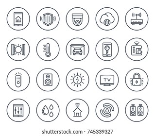 smart house, home automation system line icons set on white