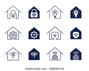 Smart House Icon, Alarm, automated control, electricity bulb; config, configuration; efficiency; house energy, Remote security; settings; wireless technology vector