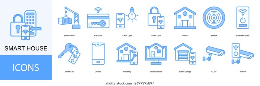 Smart house icon collection set. Containing Smart house, Key Card, Smart Light, Smart Lock, house icon.
