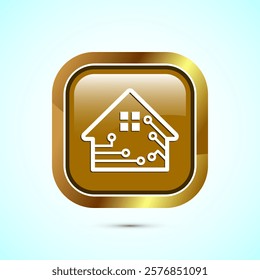 Smart house icon design illustration, Smart home technology and automation, Gold color square button design
