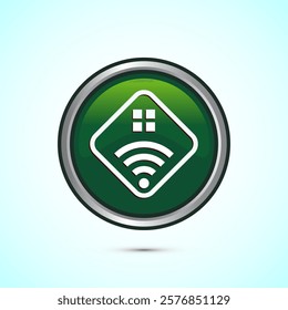 Smart house icon design illustration, Smart home technology and automation, Green color round button design