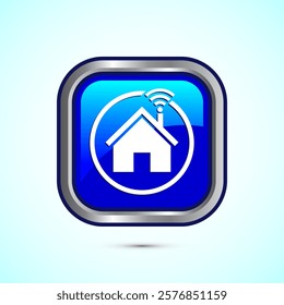 Smart house icon design illustration, Smart home technology and automation, Blue color square button design