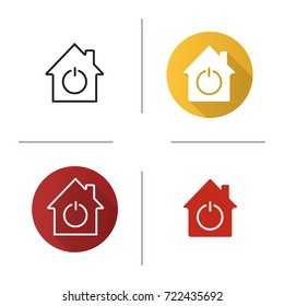 Smart house icon. Flat design, linear and glyph color styles. Home with power sign inside. Isolated vector illustrations