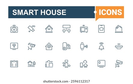 Smart House icon. Includes symbols for automation, network, real, estate and more. Smart Home line icons set. UI icon set in a thin design. Modern vector UI icons.