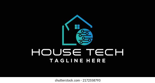 Smart house icon logo design digital electronics chip control home logotype concept icon Premium Vector