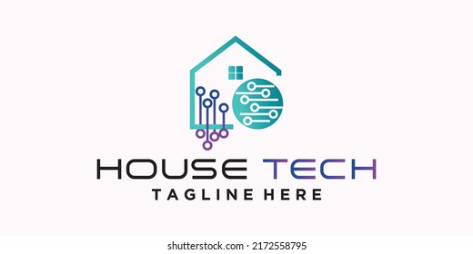 Smart house icon logo design digital electronics chip control home logotype concept icon Premium Vector