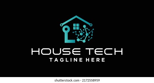 Smart house icon logo design digital electronics chip control home logotype concept icon Premium Vector