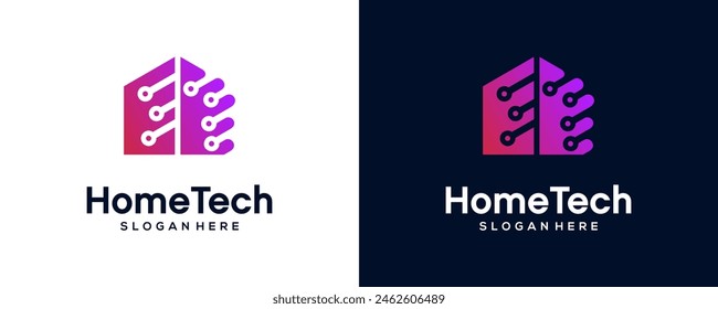Smart house icon logo design digital electronics chip control home logotype concept icon Vector