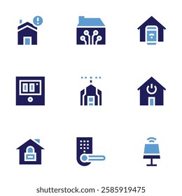 Smart house icon set. Bold style. Duotone colors. smart house, smart home, light, lock, home, temperature, security.
