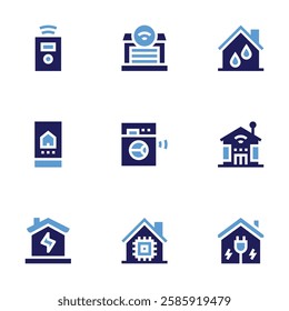 Smart house icon set. Bold style. Duotone colors. smart house, remote, electricity, smart home, garage, washing machine, cpu, humidifier.