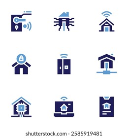 Smart house icon set. Bold style. Duotone colors. smart home, smart lock, home automation, home, smartphone, smarthome, mobile app, fridge, laptop.