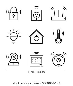 Smart house icon set flat thin line vector; Smart Home devices
