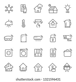 Smart House, Icon Set. Home Automation System And Household Appliances, Linear Icons. Line With Editable Stroke