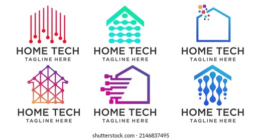 Smart House icon set Logo design. Digital Electronics Chip control Home Logotype concept icon.