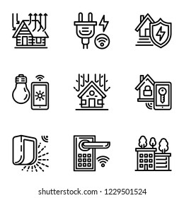 Smart house icon set. Outline set of 9 smart house vector icons for web design isolated on white background