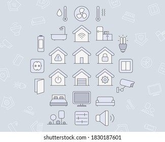 Juego de iconos de Smart House: símbolos de color de vectores y esquema de tecnologías de administración de seguridad doméstica para el sitio o interfaz