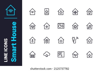 Smart house icons set vector illustration. Organize home through device line icon. Modern technology, innovation, smart home concept