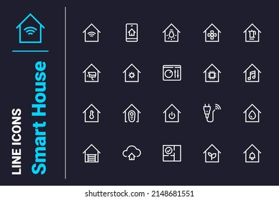Smart house icons set vector illustration. Organize home through device line icon. Modern technology, innovation, smart home concept