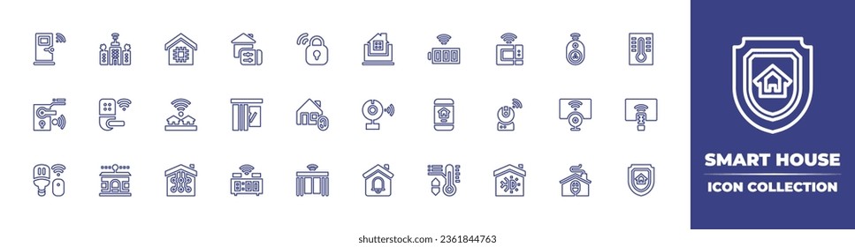 Smart house line icon collection. Editable stroke. Vector illustration. Containing smart home, house, smart door, city, curtain, lock, clock, light, home automation