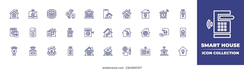 Smart house line icon collection. Editable stroke. Vector illustration. Containing smart house, alarm, remote, water tap, smart home, plug, pie chart, electricity, power, temperature control.