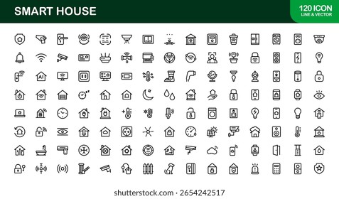 Colección Smart House Line Icon: símbolos únicos, premium y creativos que representan la tecnología del hogar y los sistemas residenciales inteligentes