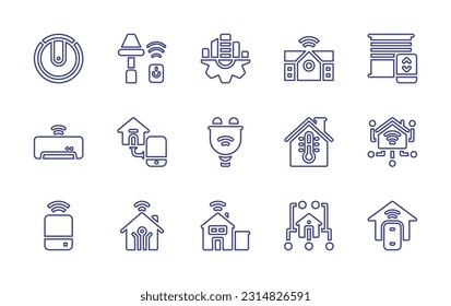 Conjunto de iconos de línea de la casa inteligente. Trazo editable. Ilustración vectorial. Con 