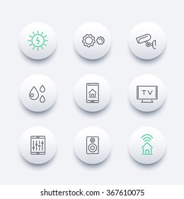 Smart House line icons, smart electronics, internet of things round modern icons set, vector illustration