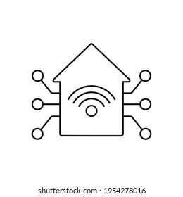 Icono lineal de casa inteligente. Ilustración personalizable de línea delgada. Símbolo de contorno. Dibujo de contorno aislado del vector. Trazo editable