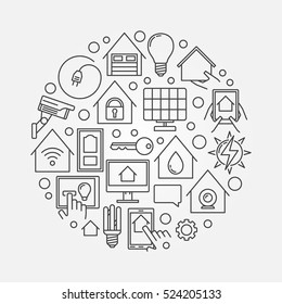 Smart house linear sign. Vector colorful round home automation creative symbol in thin line style