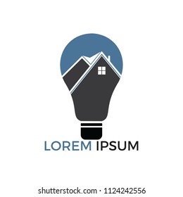 Smart house logo design. Light bulb with house logo. Concept for smart intellectual house.