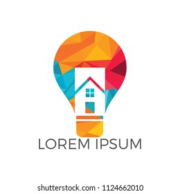 Smart house logo design. Light bulb with house logo. Concept for smart intellectual house.