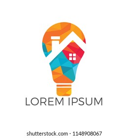 Smart house logo design. Light bulb with house logo. Concept for smart intellectual house.