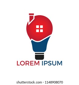 Smart house logo design. Light bulb with house logo. Concept for smart intellectual house.