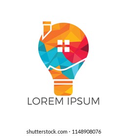 Smart house logo design. Light bulb with house logo. Concept for smart intellectual house.