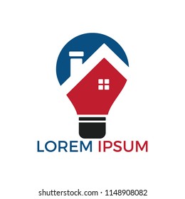Smart house logo design. Light bulb with house logo. Concept for smart intellectual house.