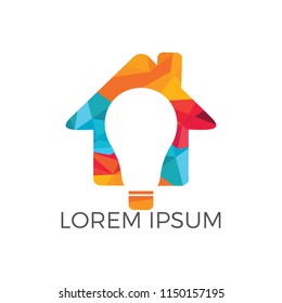 Smart house logo design. Light bulb with house logo. Concept for smart intellectual house.