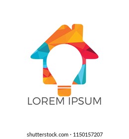 Smart house logo design. Light bulb with house logo. Concept for smart intellectual house.