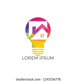 Smart house logo design. Light bulb with house logo. Concept for smart intellectual house.