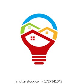 Smart house logo design. Light bulb with house logo. Concept for smart intellectual house