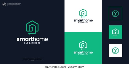 Smart House Logo design with line art style