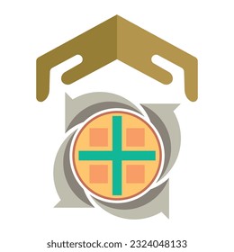 Smart house logo. Design suitable for contractors and residential green eco, clean and clear two hands merge into the roof of the house.